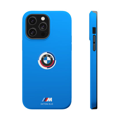 BMW G8X Daytona Blue iPhone MagSafe Tough Case - 50 Jahre Logo and M Piping