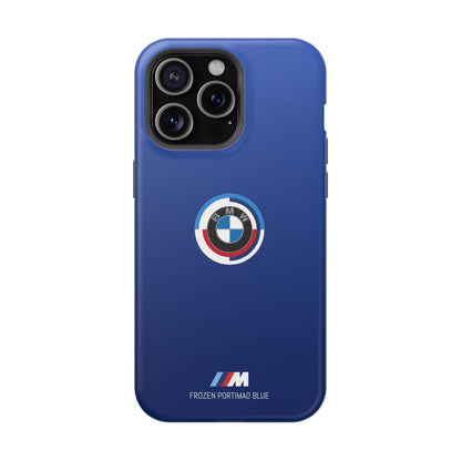 BMW G8X Frozen Portimao Blue iPhone MagSafe Tough Case - 50 Jahre Logo and M Piping