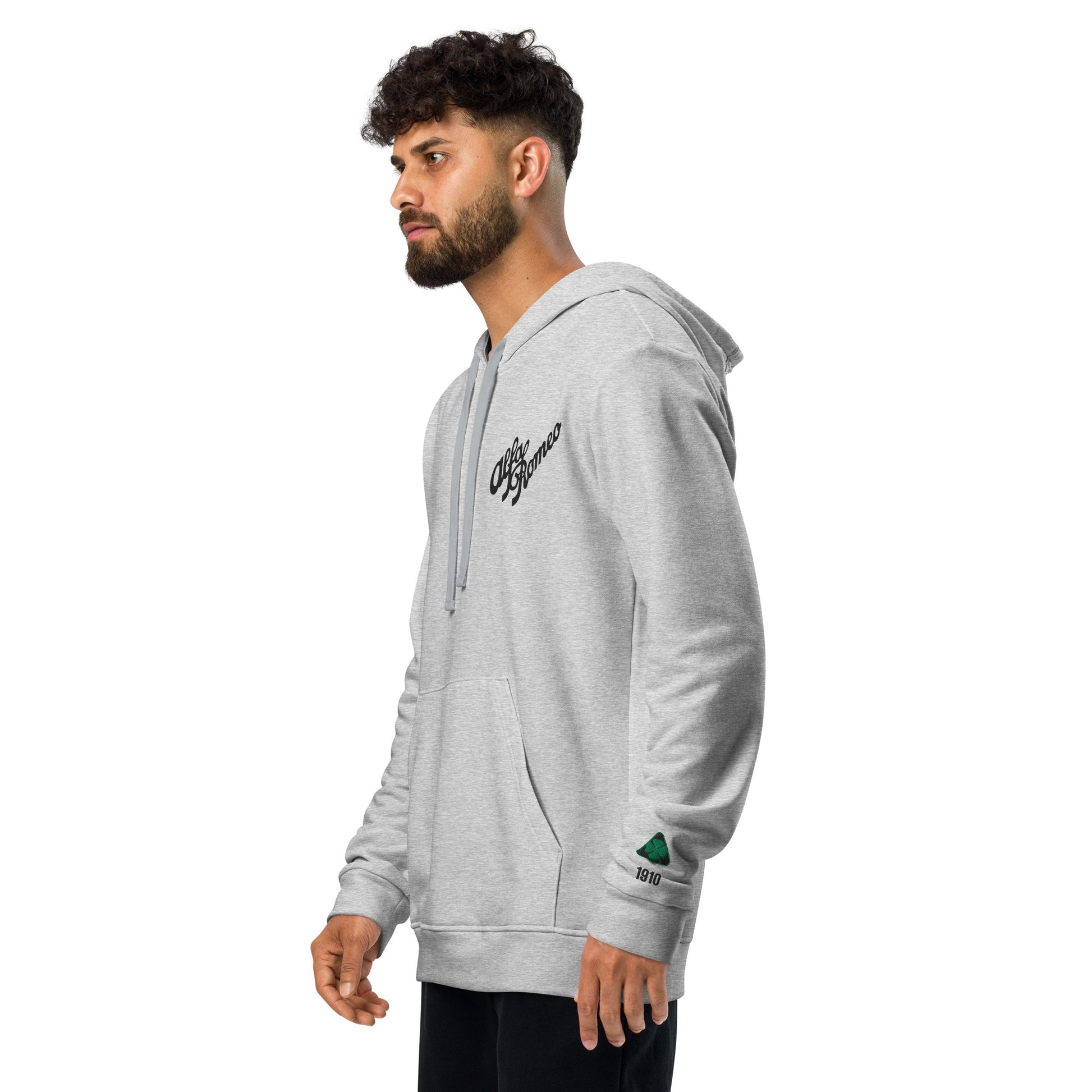 Adidas Fleece Hoodie with Classic Alfa Romeo Script & Quadrifoglio Emblem Embroidered in Black - AI Print Spot