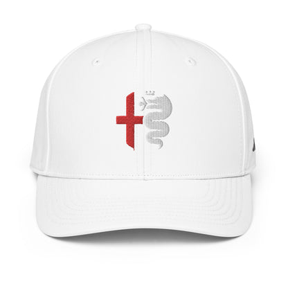 adidas® Alfa Romeo Performance Cap - Biscione Snake & Cross in Rosso & White, Quadrifoglio Verde 1910 Rear - 6 Colors