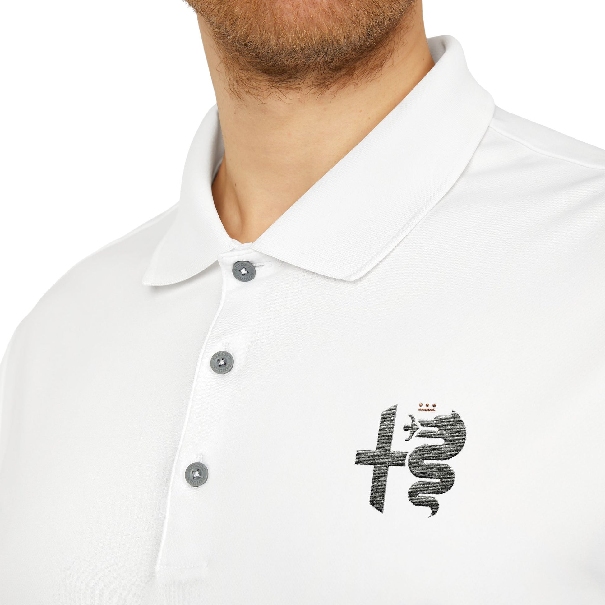 adidas Unisex Performance Polo with Alfa Romeo Biscione Snake & Cross Embroidery – Sporty & Stylish - White & Gray - AI Print Spot