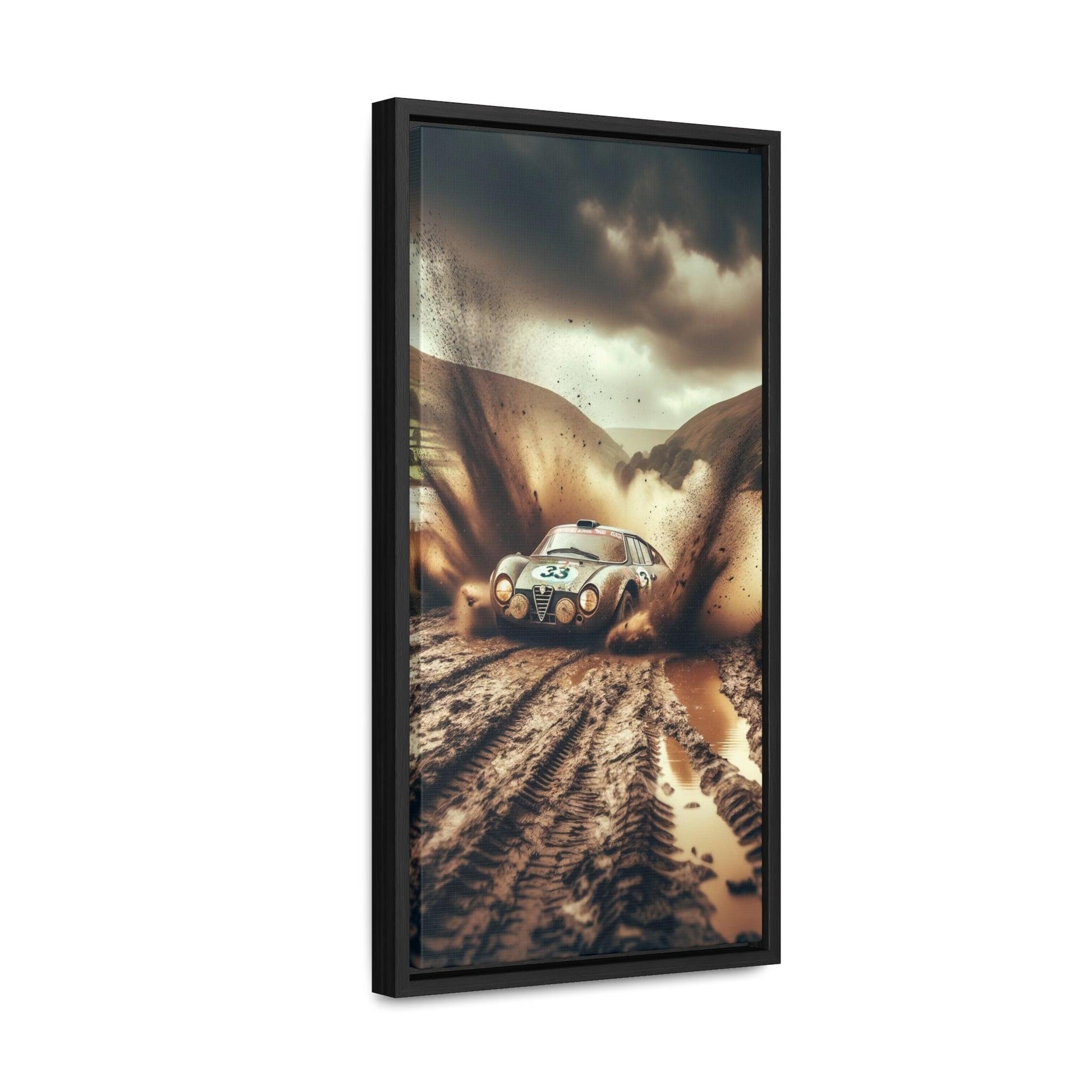 Alfa Romeo 33 Rally Wales: Muddy Havoc Excitement Edition - Vertical Canvas Print - AI Print Spot