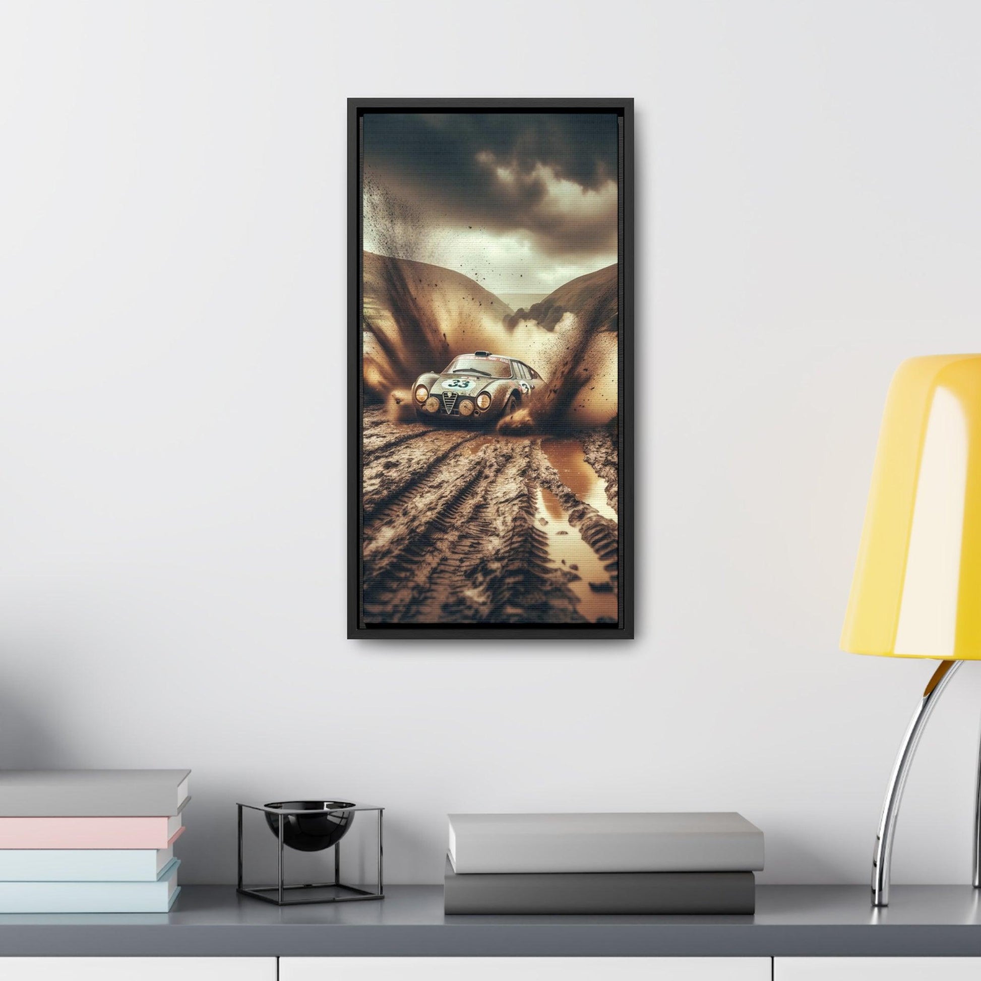 Alfa Romeo 33 Rally Wales: Muddy Havoc Excitement Edition - Vertical Canvas Print - AI Print Spot