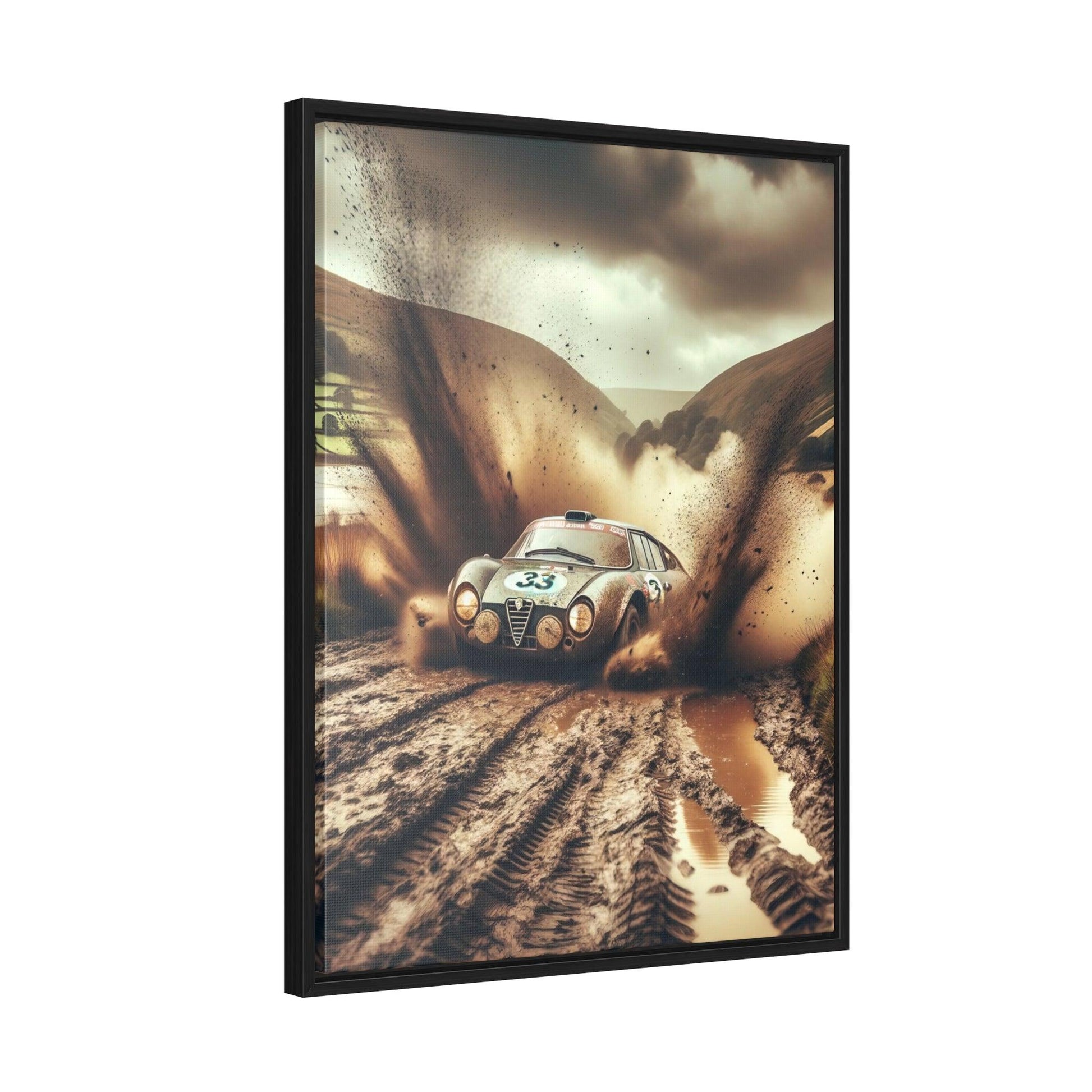 Alfa Romeo 33 Rally Wales: Muddy Havoc Excitement Edition - Vertical Canvas Print - AI Print Spot