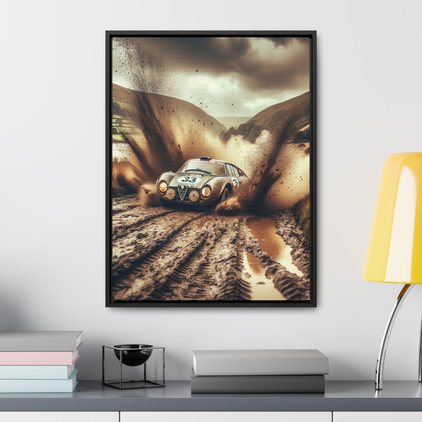 Alfa Romeo 33 Rally Wales: Muddy Havoc Excitement Edition - Vertical Canvas Print - AI Print Spot