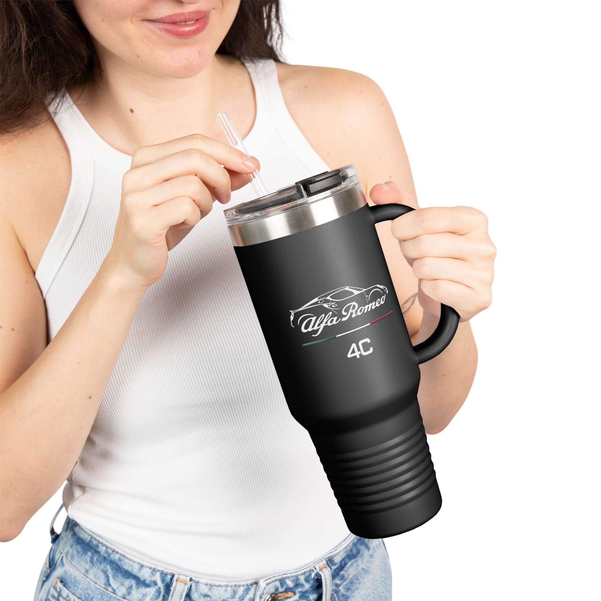 Alfa Romeo 4C Coupe 40oz Insulated Travel Mug with Dual-Script Design - AI Print Spot