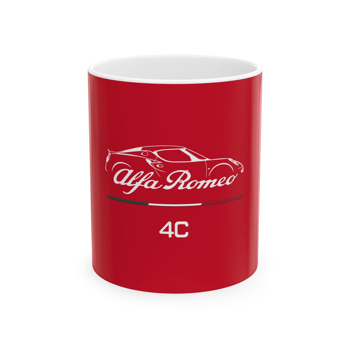 Alfa Romeo 4C Coupe Ceramic Coffee Mug with Tributo Italian Racing Stripe - 11oz & 15oz - AI Print Spot