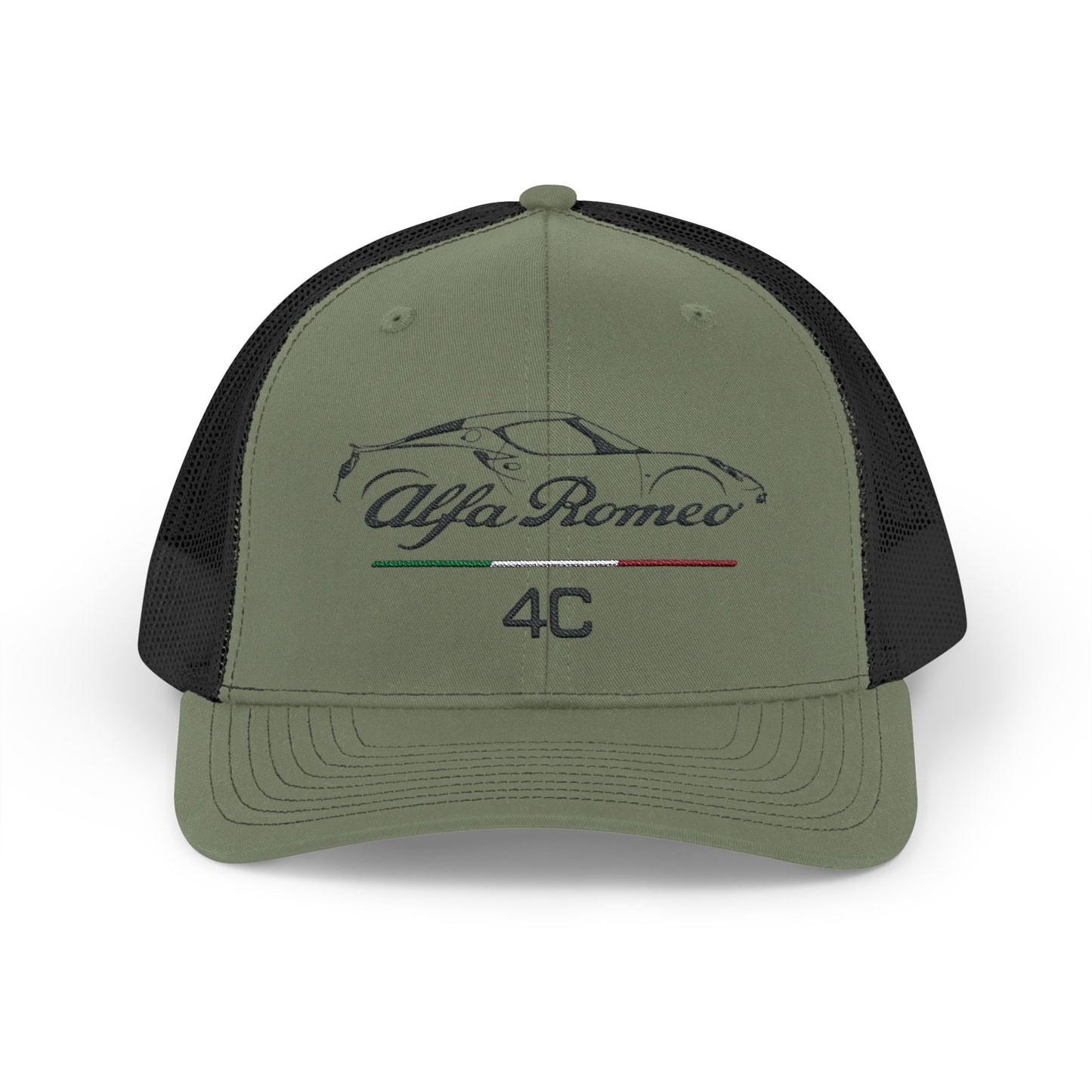 Alfa Romeo 4C Coupe Embroidered Snapback Trucker Cap with Italian Tribute Piping - AI Print Spot