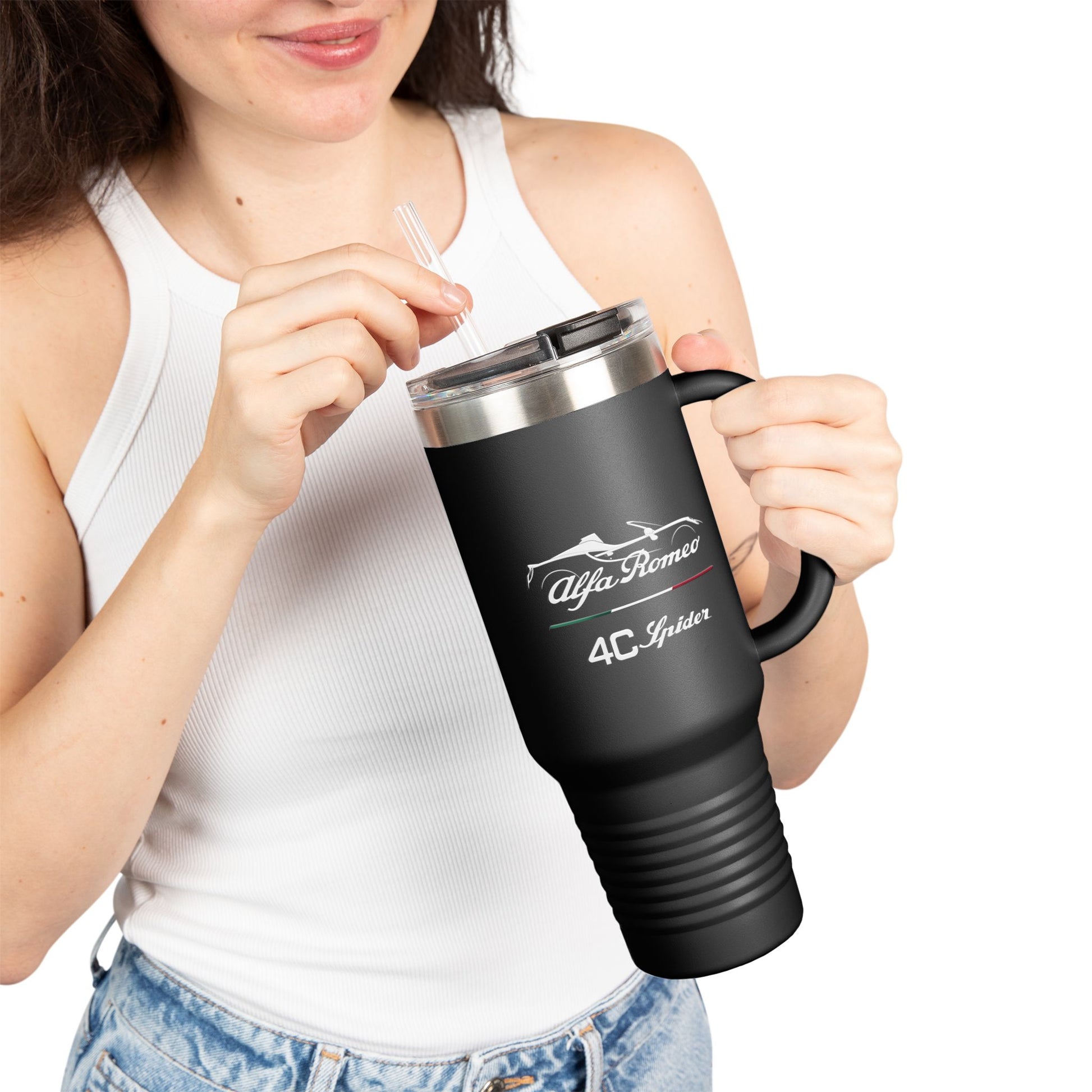 Alfa Romeo 4C Spider 40oz Insulated Travel Mug with Dual-Script Design - AI Print Spot