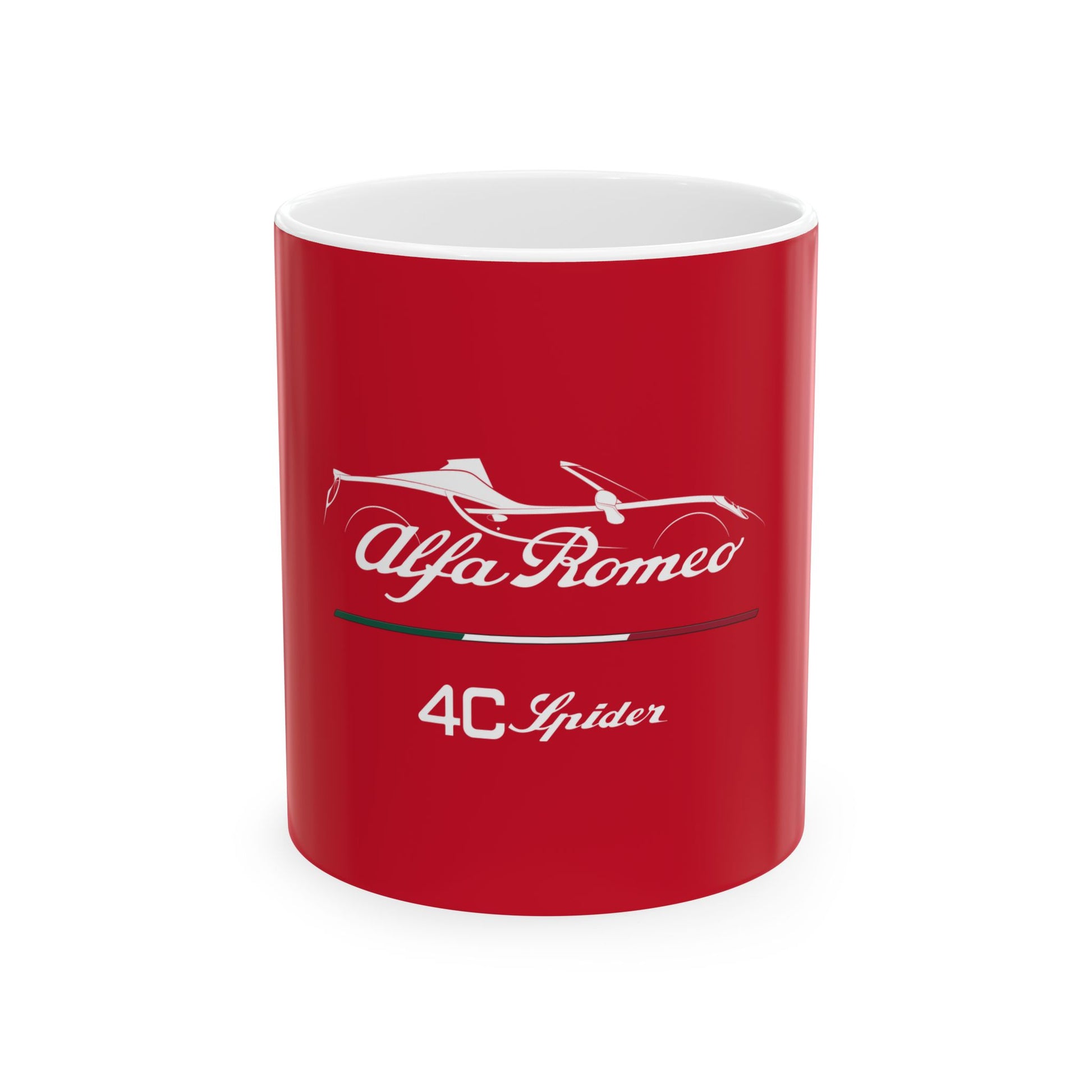 Alfa Romeo 4C Spider Ceramic Coffee Mug with Tributo Italian Racing Stripe - 11oz & 15oz - AI Print Spot