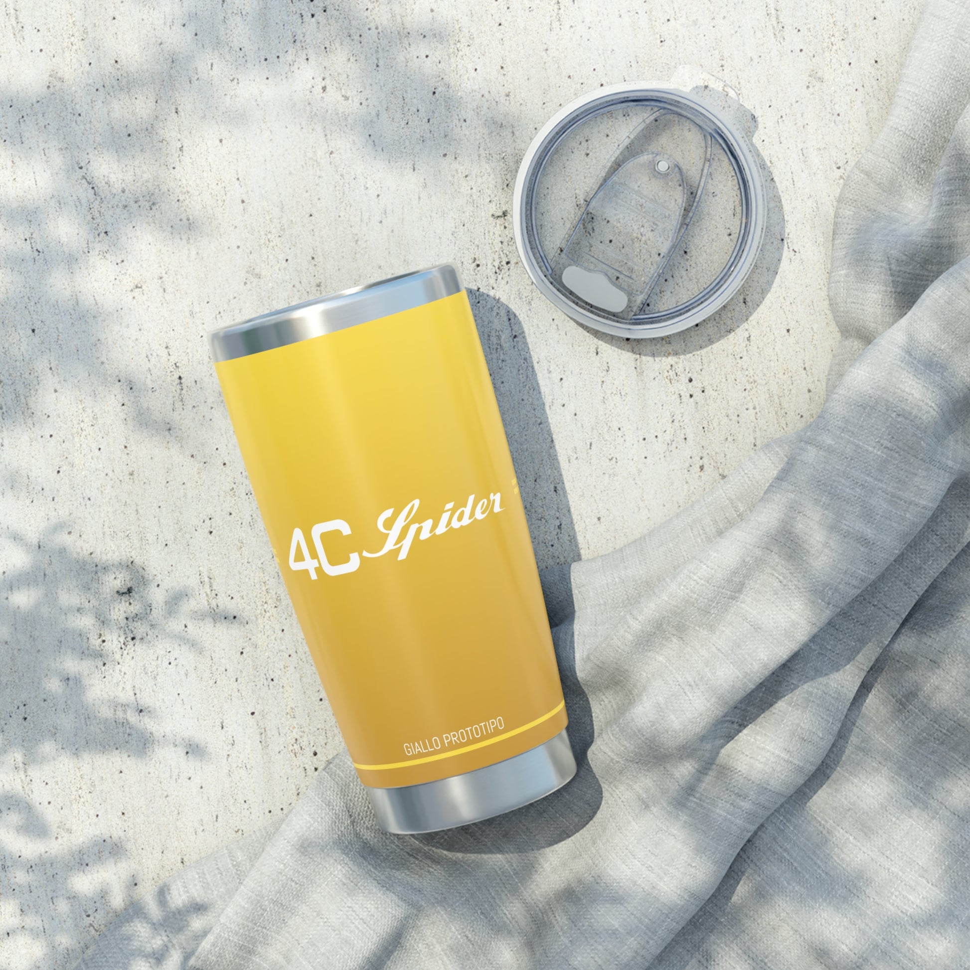 Alfa Romeo 4C Spider Tumbler - 20oz Insulated Travel Mug, Giallo Prototipo - Ideal for Racing Enthusiasts - AI Print Spot