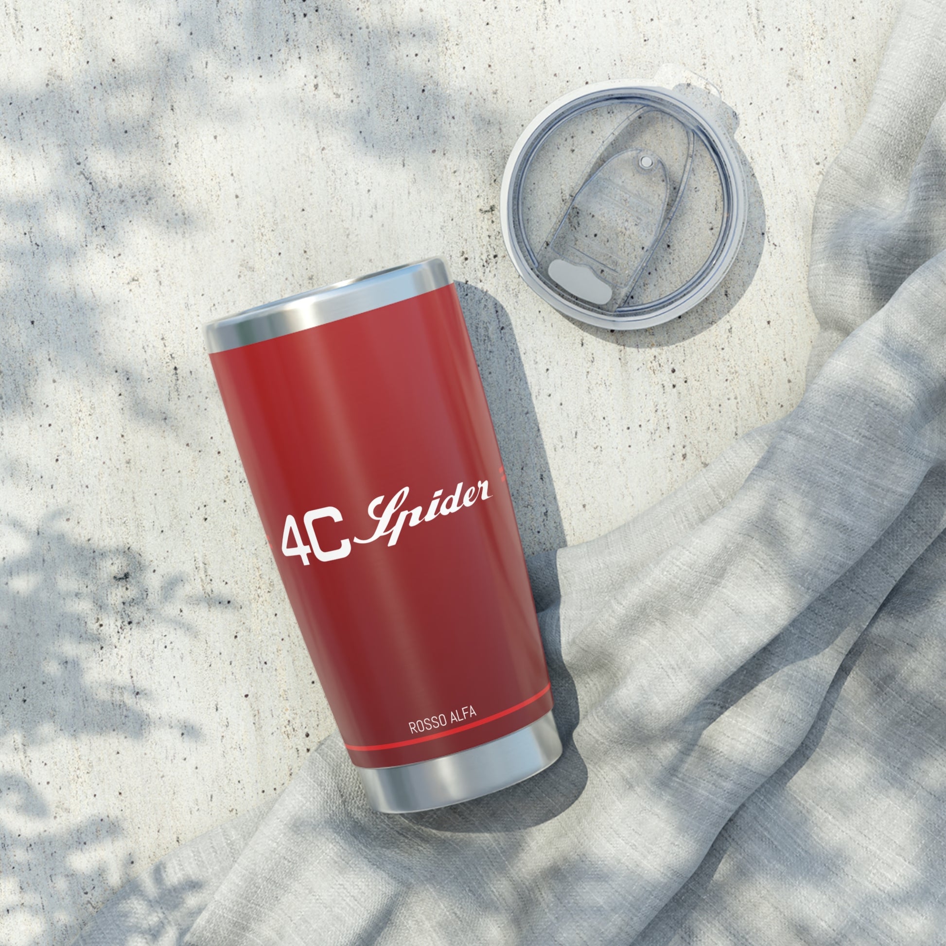 Alfa Romeo 4C Spider Tumbler - 20oz Insulated Travel Mug, Rosso Alfa - Ideal for Racing Enthusiasts - AI Print Spot