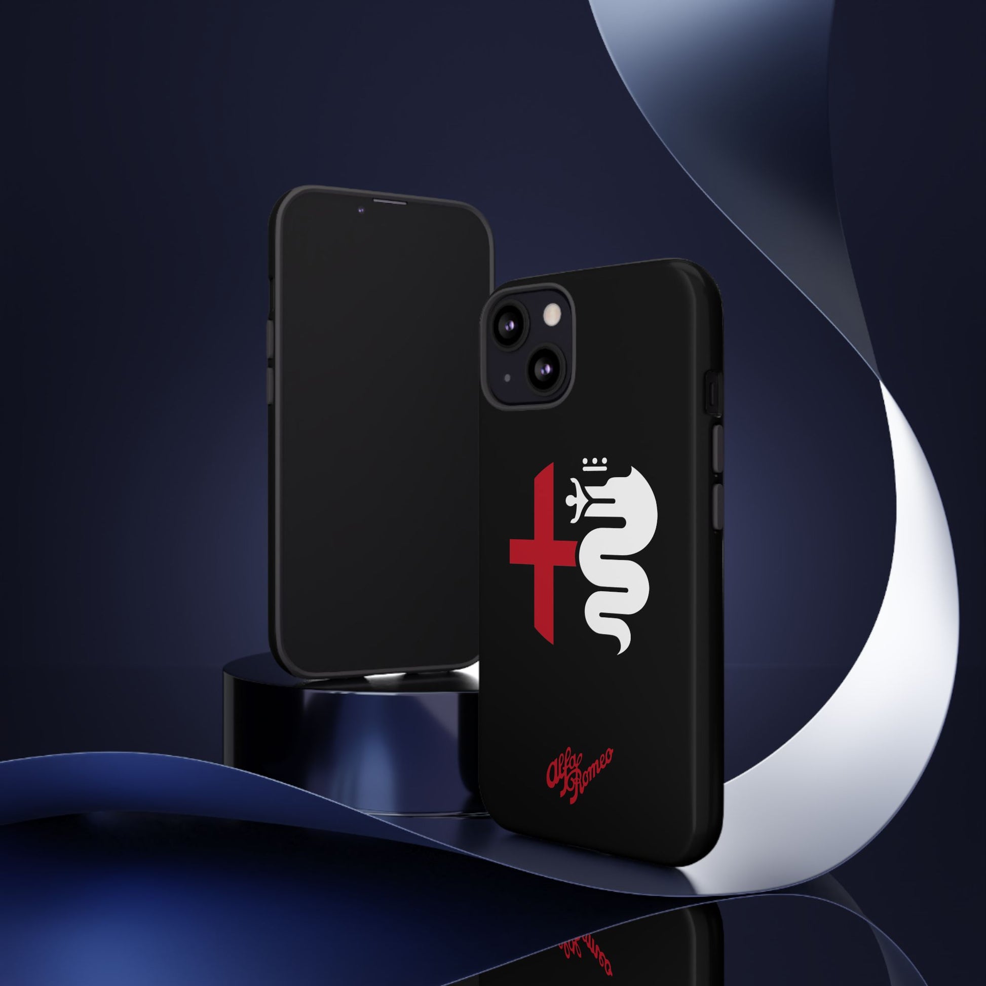 Alfa Romeo Biscione Tough Phone Case - Black with Rosso and White, Matte or Glossy Finish for iPhone, Samsung Galaxy, and Google Pixel - AI Print Spot