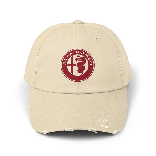 Alfa Romeo Distressed Hat - Unisex 100% Cotton Twill - Adjustable Fit Cap - Stylish and Durable - Perfect for Car Enthusiasts - AI Print Spot