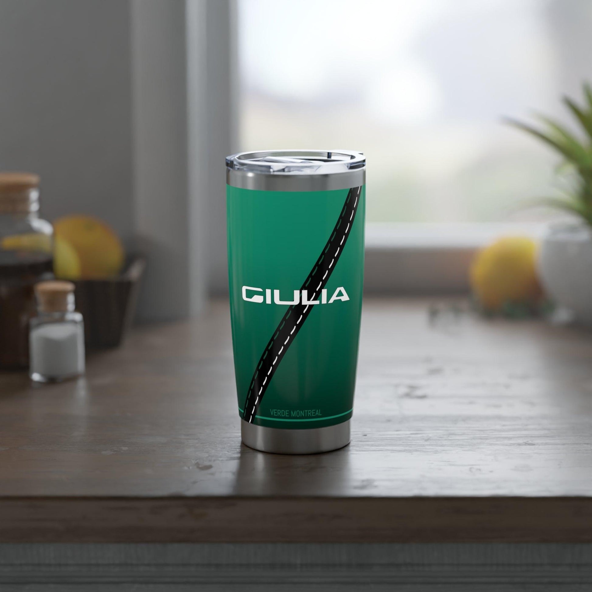 Alfa Romeo Giulia Quadrifoglio Tumbler in Verde Montreal - 20oz, Insulated - AI Print Spot