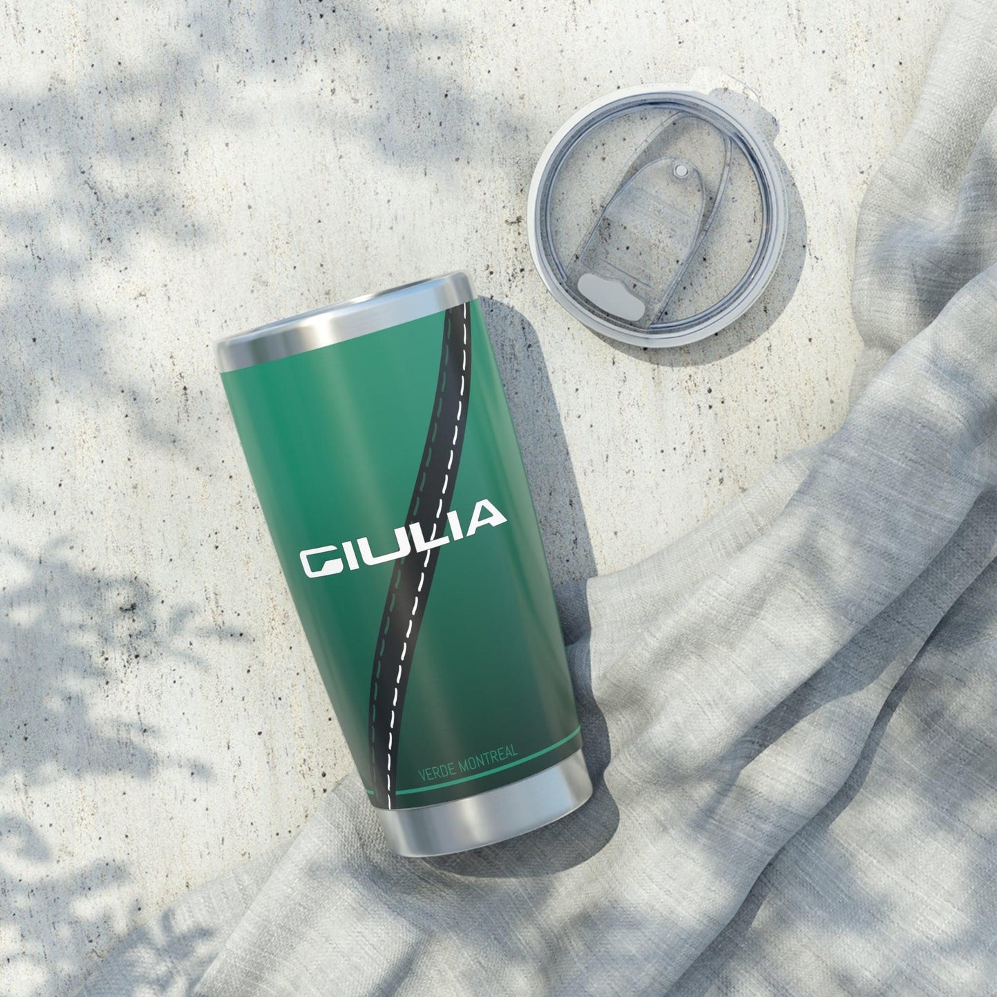 Alfa Romeo Giulia Quadrifoglio Tumbler in Verde Montreal - 20oz, Insulated - AI Print Spot