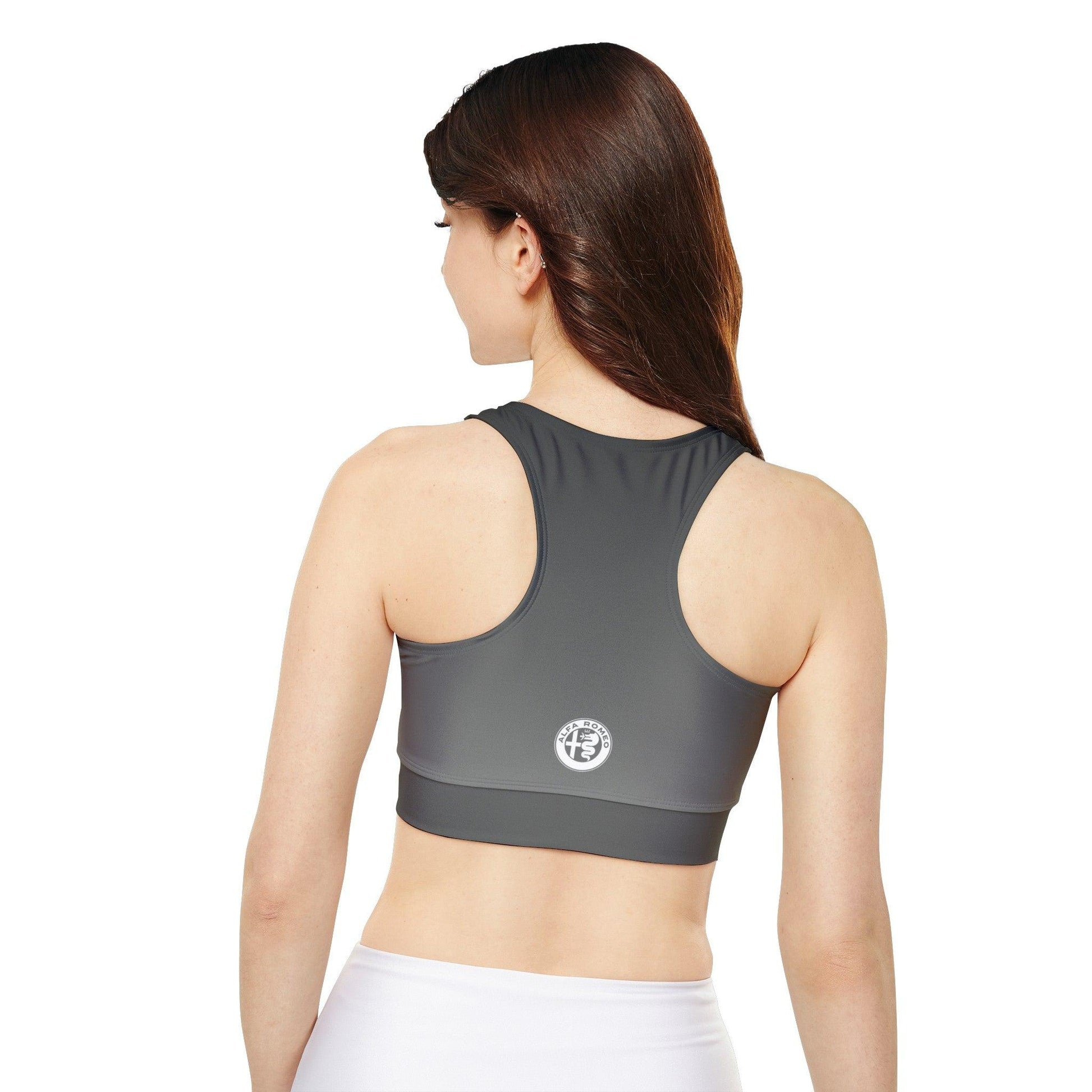 Alfa Romeo High-Neck Sports Bra in Vesuvio Gray - Racerback, Removable Cups - AI Print Spot