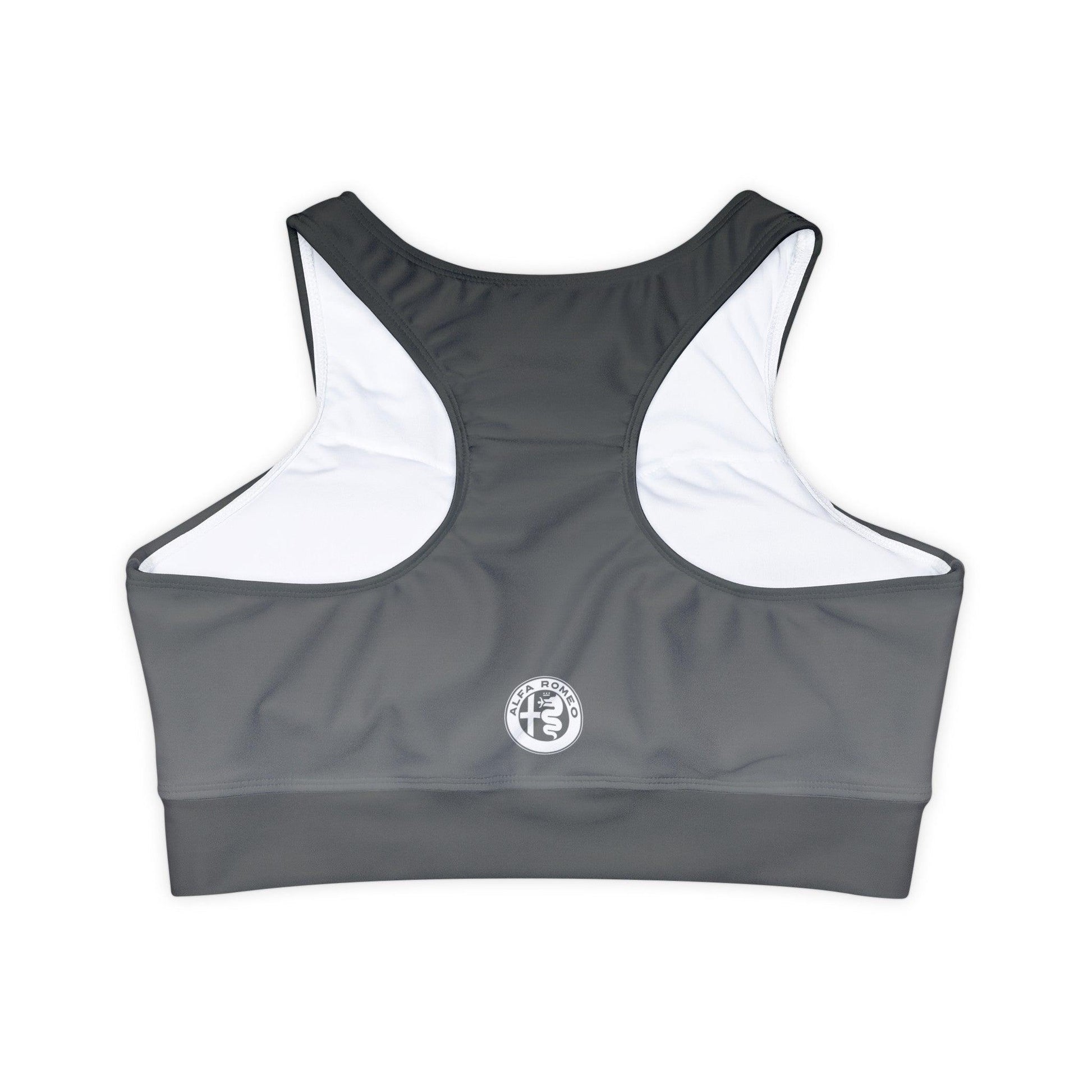 Alfa Romeo High-Neck Sports Bra in Vesuvio Gray - Racerback, Removable Cups - AI Print Spot