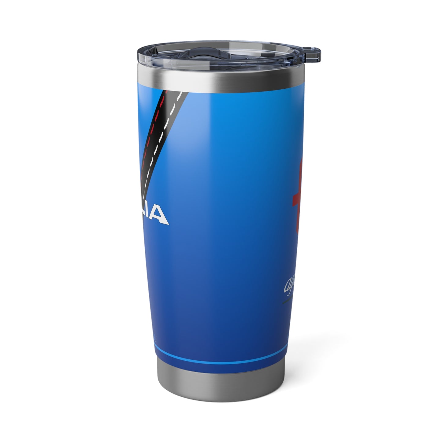 Alfa Romeo Misano Blue Giulia Tumbler - Dynamic Biscione Snake & Cross Design - 20oz, Insulated Mug - AI Print Spot