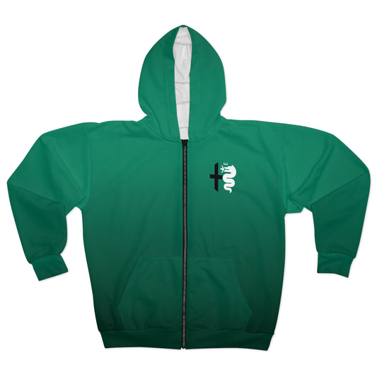 Alfa Romeo Montreal Verde Green Zip Hoodie - Biscione Snake & Cross Iconic Style - Made in the USA - AI Print Spot