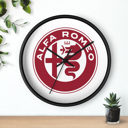 Alfa Romeo New Emblem Design in Rosso Wall Clock - Black and White Frames, Vibrant Design - AI Print Spot