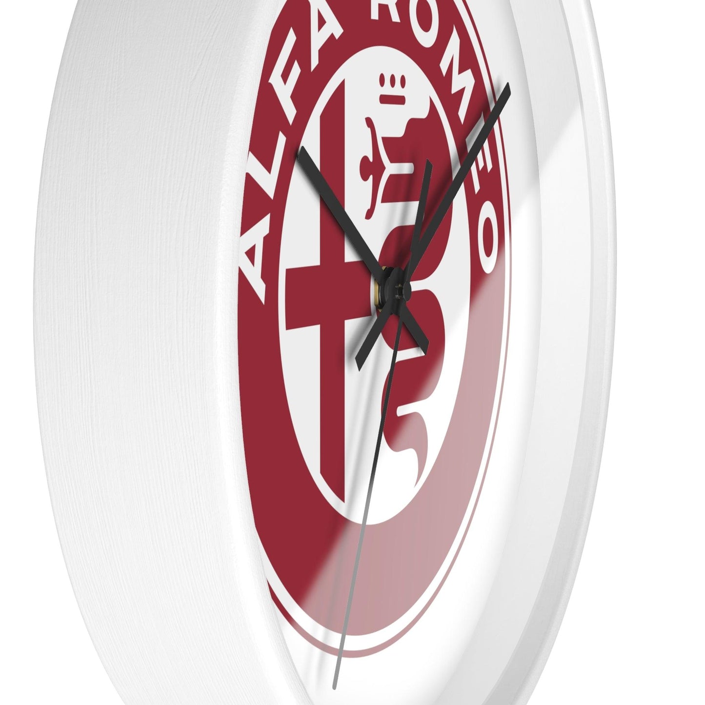 Alfa Romeo New Emblem Design in Rosso Wall Clock - Black and White Frames, Vibrant Design - AI Print Spot