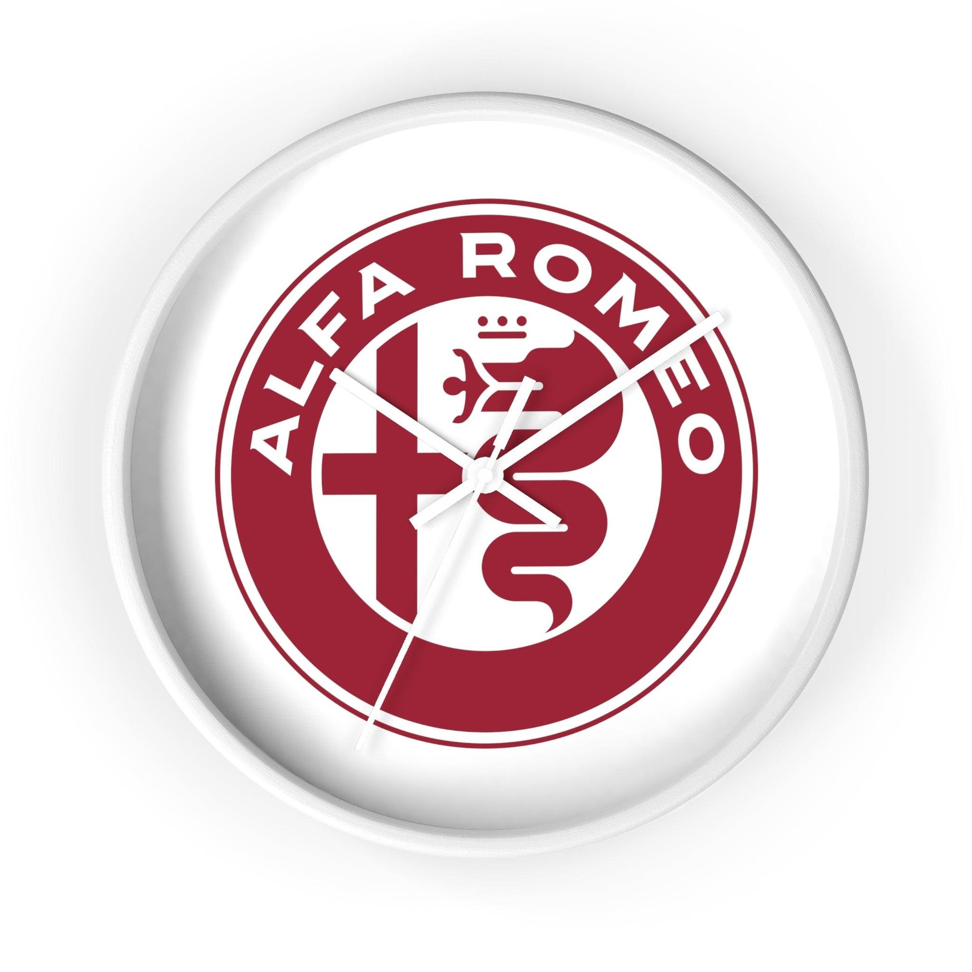 Alfa Romeo New Emblem Design in Rosso Wall Clock - Black and White Frames, Vibrant Design - AI Print Spot