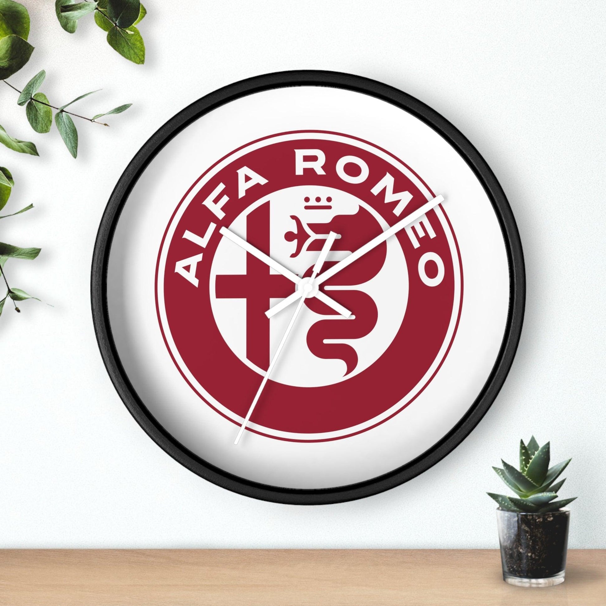 Alfa Romeo New Emblem Design in Rosso Wall Clock - Black and White Frames, Vibrant Design - AI Print Spot