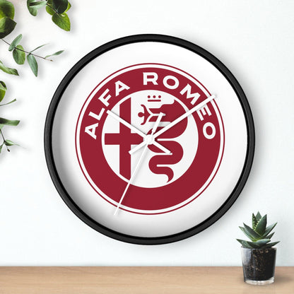 Alfa Romeo New Emblem Design in Rosso Wall Clock - Black and White Frames, Vibrant Design - AI Print Spot