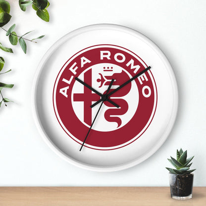 Alfa Romeo New Emblem Design in Rosso Wall Clock - Black and White Frames, Vibrant Design - AI Print Spot