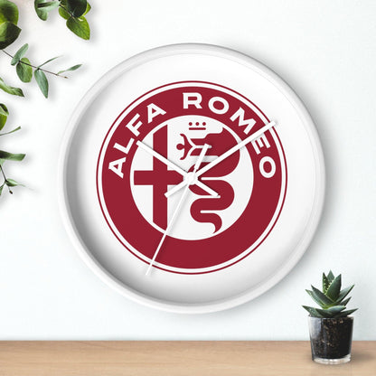 Alfa Romeo New Emblem Design in Rosso Wall Clock - Black and White Frames, Vibrant Design - AI Print Spot