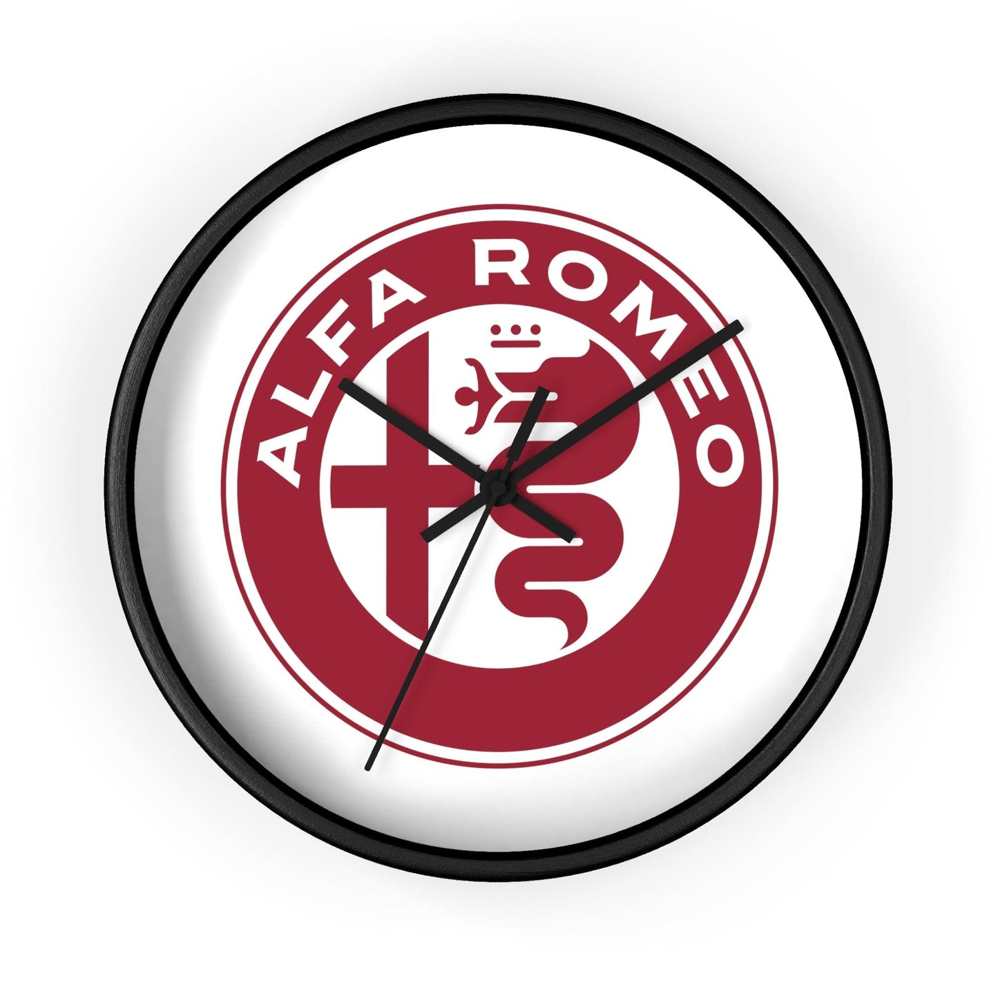 Alfa Romeo New Emblem Design in Rosso Wall Clock - Black and White Frames, Vibrant Design - AI Print Spot