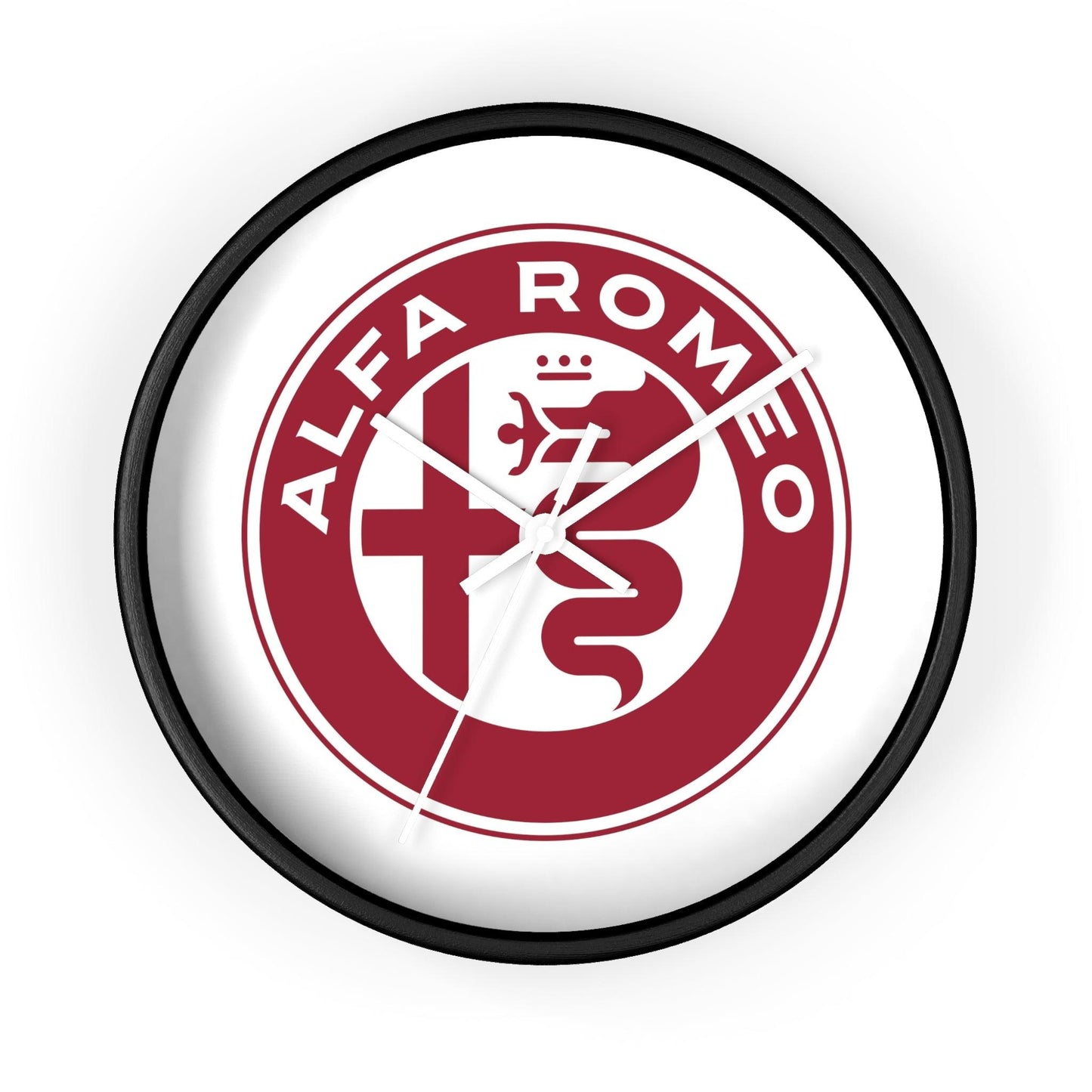 Alfa Romeo New Emblem Design in Rosso Wall Clock - Black and White Frames, Vibrant Design - AI Print Spot