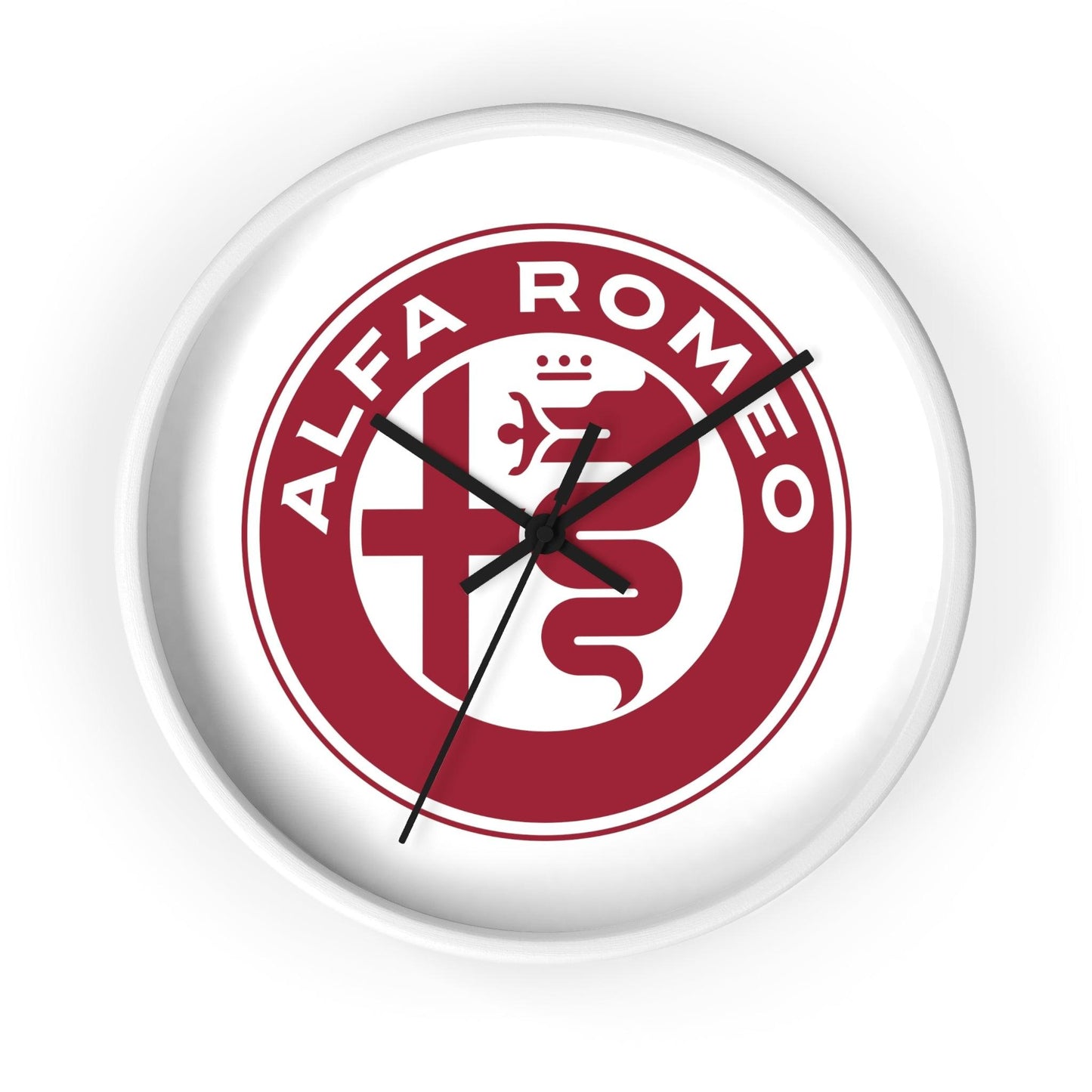 Alfa Romeo New Emblem Design in Rosso Wall Clock - Black and White Frames, Vibrant Design - AI Print Spot