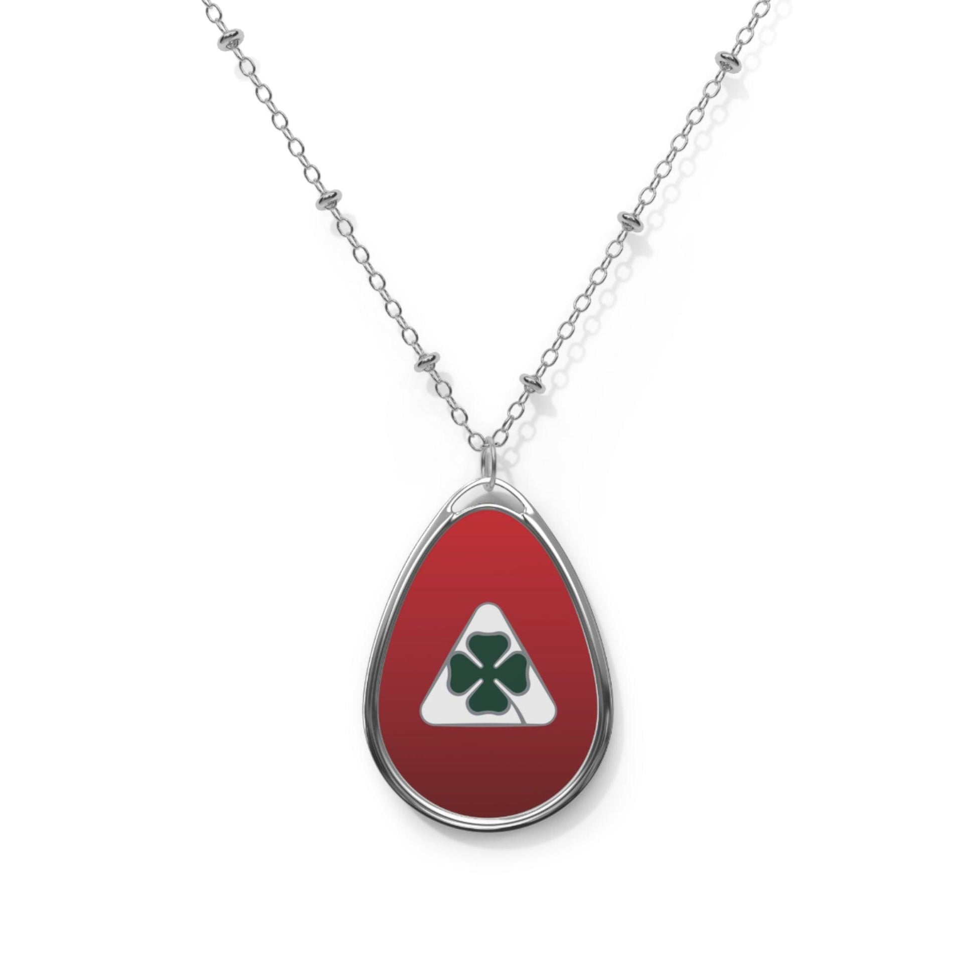 Alfa Romeo Quadrifoglio Zinc Alloy Necklace - Custom Ellipse Pendant, Rosso Etna - AI Print Spot