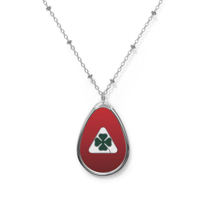 Alfa Romeo Quadrifoglio Zinc Alloy Necklace - Custom Ellipse Pendant, Rosso Etna - AI Print Spot