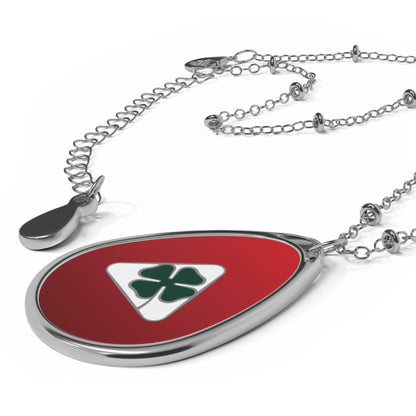 Alfa Romeo Quadrifoglio Zinc Alloy Necklace - Custom Ellipse Pendant, Rosso Etna - AI Print Spot