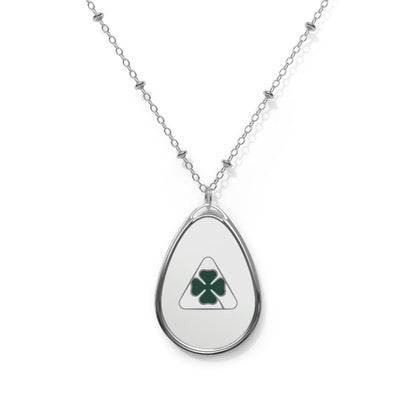 Alfa Romeo Quadrifoglio Zinc Alloy Necklace - Custom Ellipse Pendant, Trofeo White - AI Print Spot