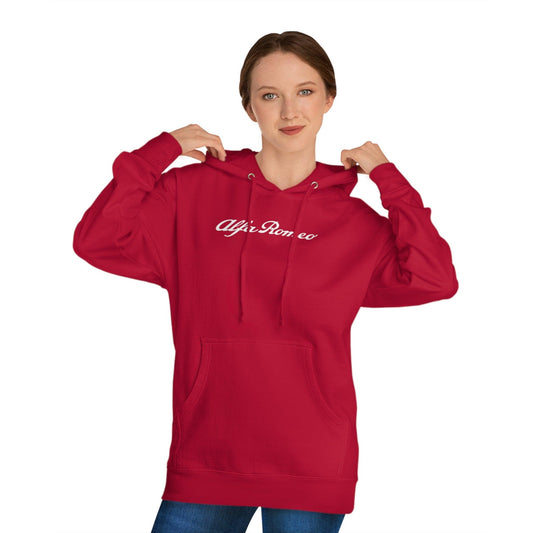 Alfa Romeo Script Logo Hoodie - Unisex - Independent Trading SS4500 - Cotton-Poly Fleece - Medium-Heavy Fabric - Car Enthusiast Gift - Stylish & Comfortable - AI Print Spot