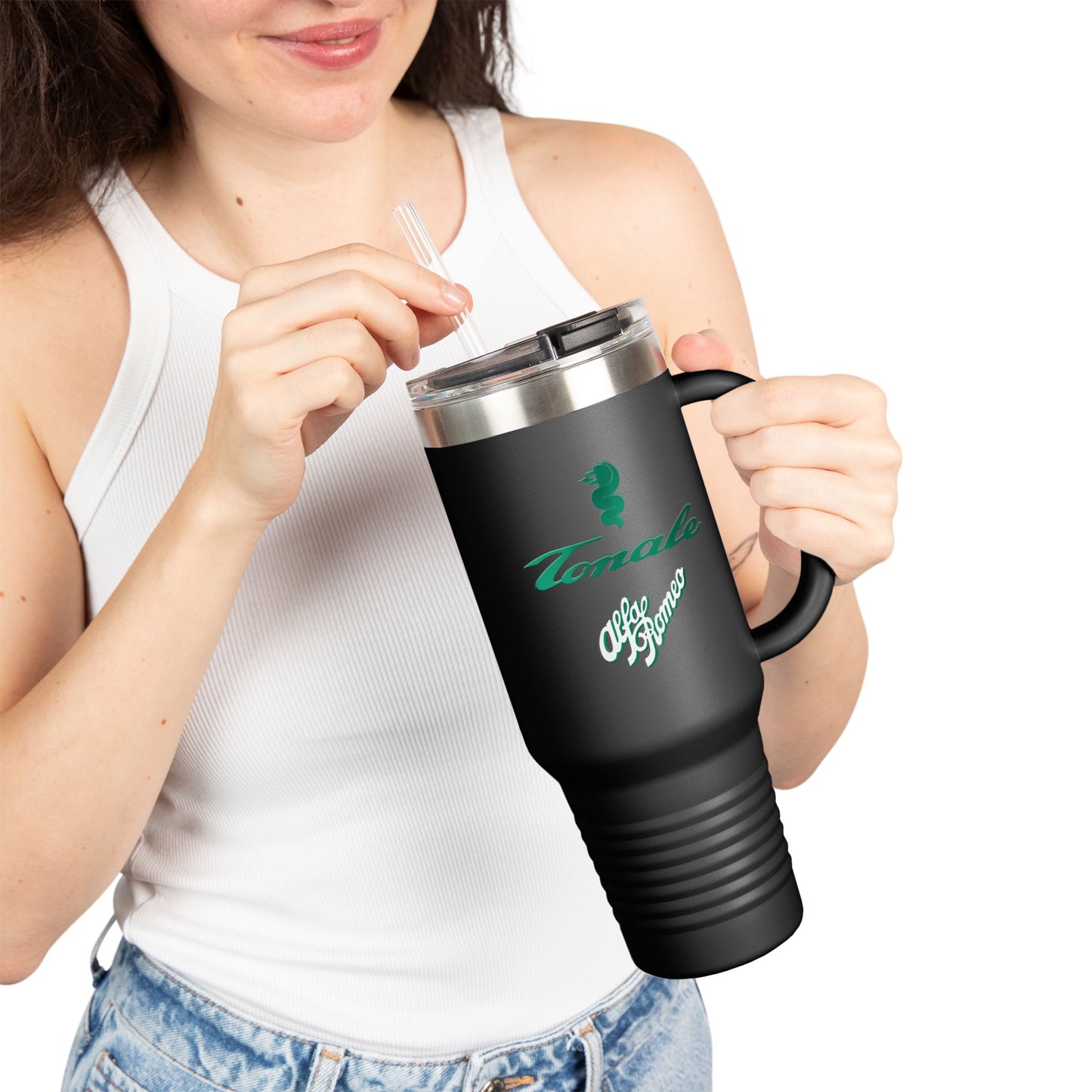 Alfa Romeo Tonale in Fangio Verde 40oz Powder-Coated Insulated Travel Mug – Black or White Options - AI Print Spot