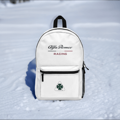 Alfa White Alfa Romeo Racing Quadrifoglio Backpack - Custom, Personalized - AI Print Spot