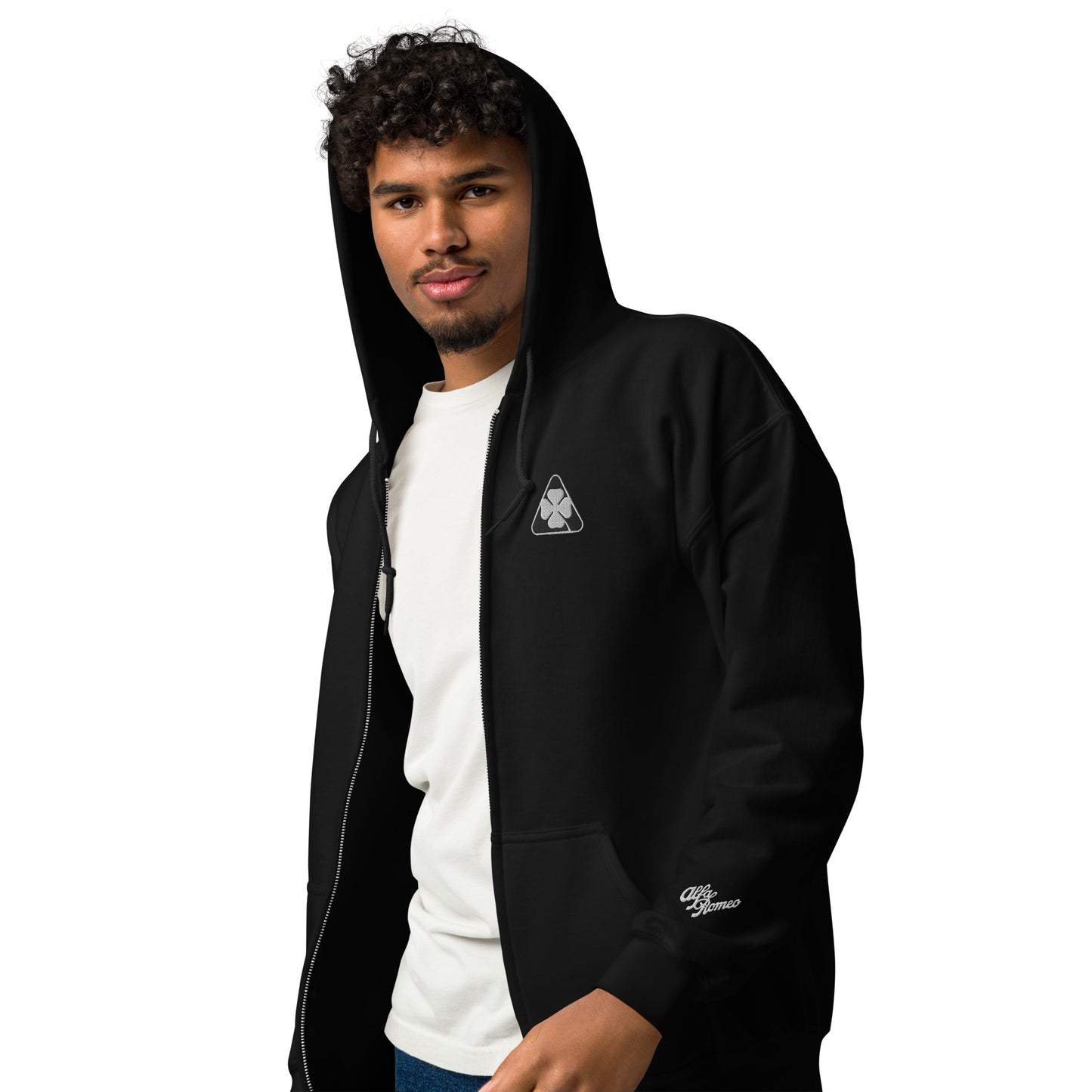 Black & White Alfa Romeo Quadrifoglio Heavy Blend Zip Hoodie - AI Print Spot