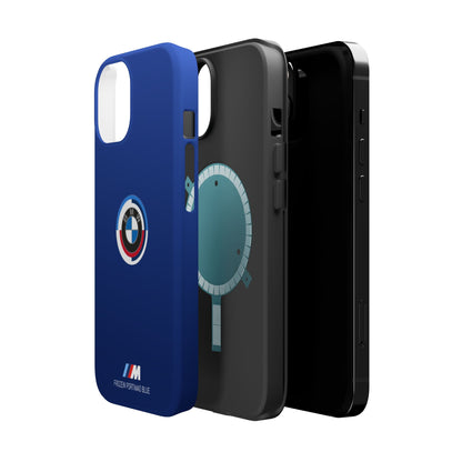 BMW G8X Frozen Portimao Blue iPhone MagSafe Tough Case - 50 Jahre Logo and M Piping - AI Print Spot