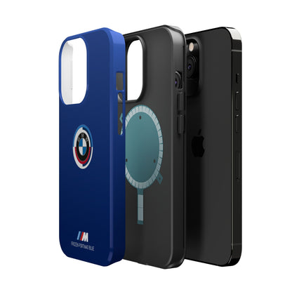 BMW G8X Frozen Portimao Blue iPhone MagSafe Tough Case - 50 Jahre Logo and M Piping - AI Print Spot