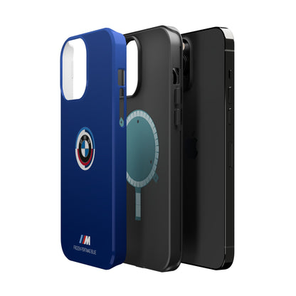 BMW G8X Frozen Portimao Blue iPhone MagSafe Tough Case - 50 Jahre Logo and M Piping - AI Print Spot