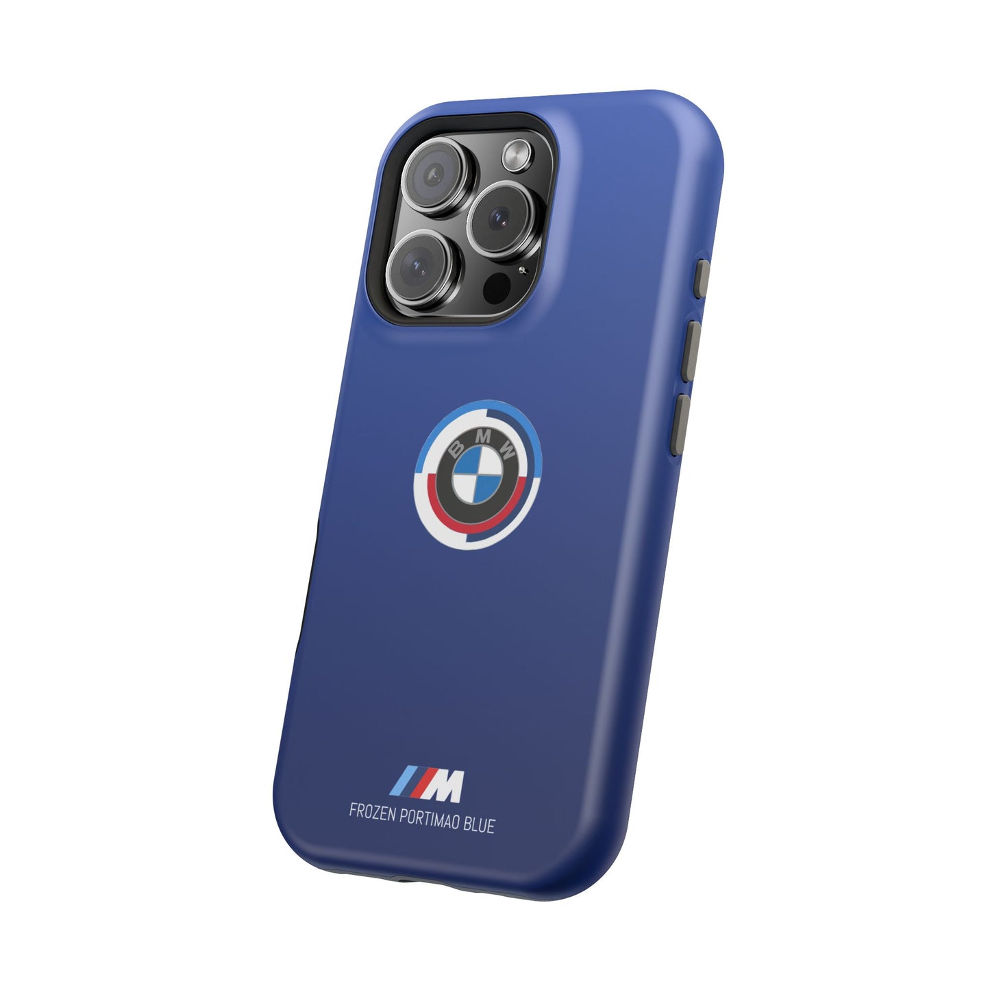 BMW G8X Frozen Portimao Blue iPhone MagSafe Tough Case - 50 Jahre Logo and M Piping - AI Print Spot