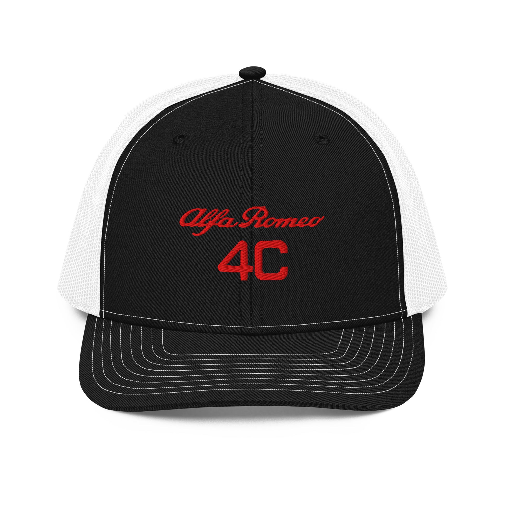 Bold Style Meets Alfa Romeo Heritage: Embroidered 4C Snapback Trucker Cap - AI Print Spot