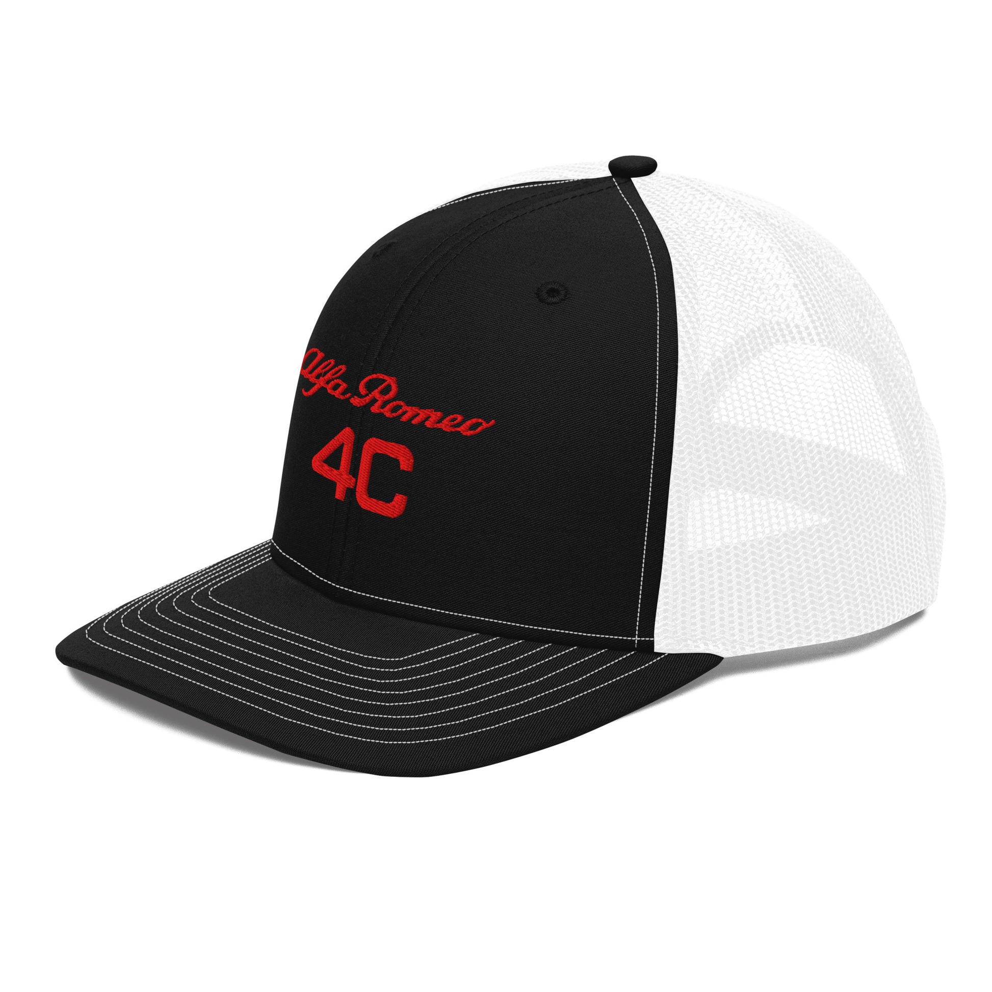 Bold Style Meets Alfa Romeo Heritage: Embroidered 4C Snapback Trucker Cap - AI Print Spot