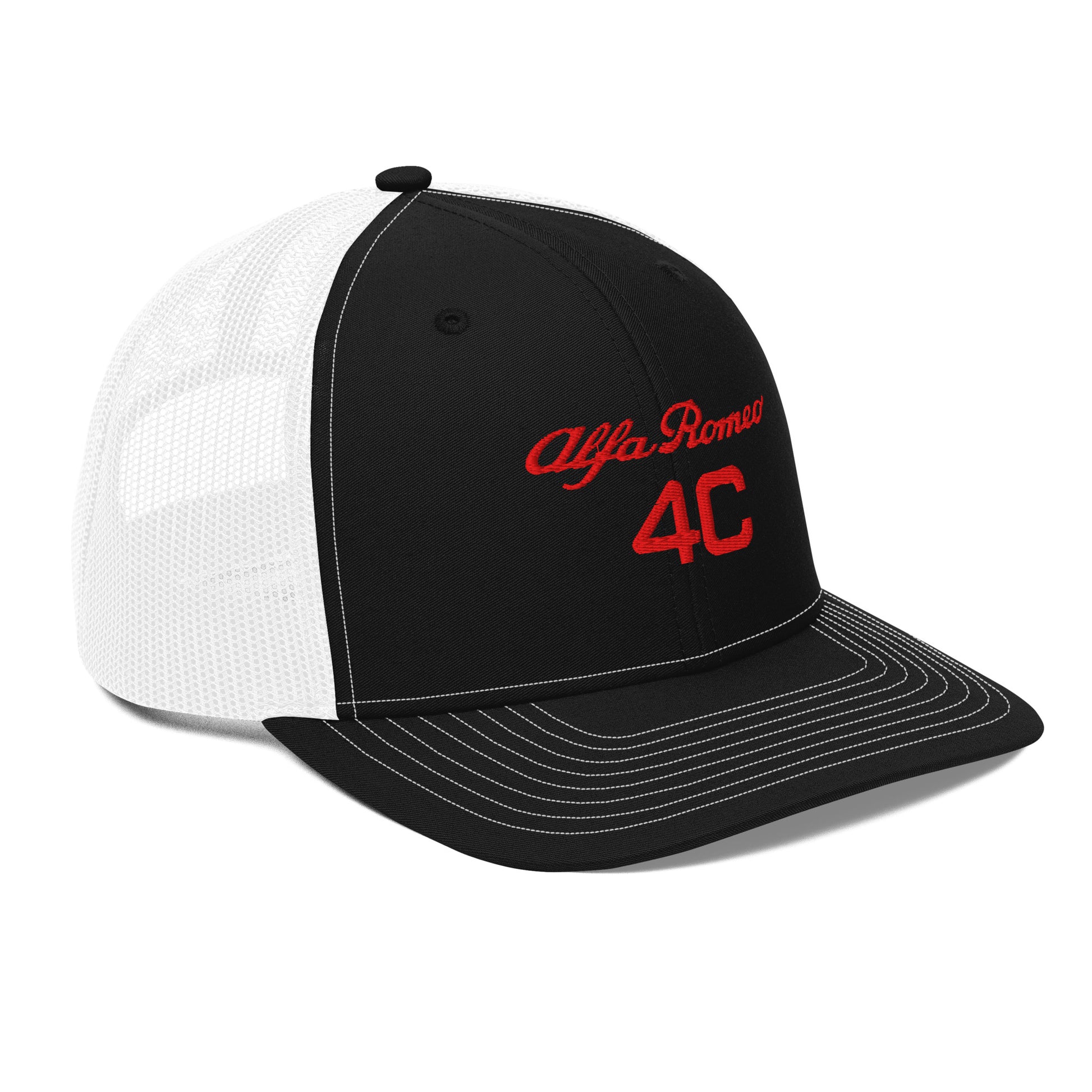 Bold Style Meets Alfa Romeo Heritage: Embroidered 4C Snapback Trucker Cap - AI Print Spot