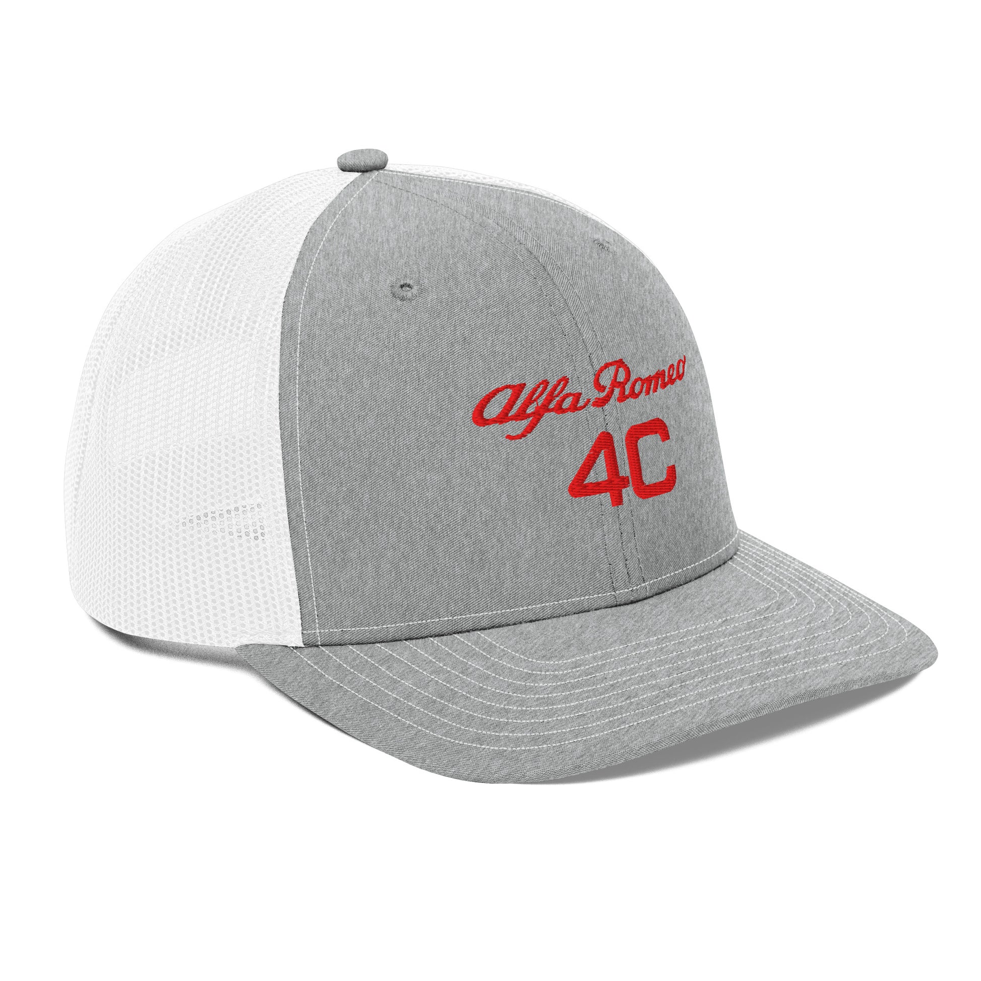 Bold Style Meets Alfa Romeo Heritage: Embroidered 4C Snapback Trucker Cap - AI Print Spot